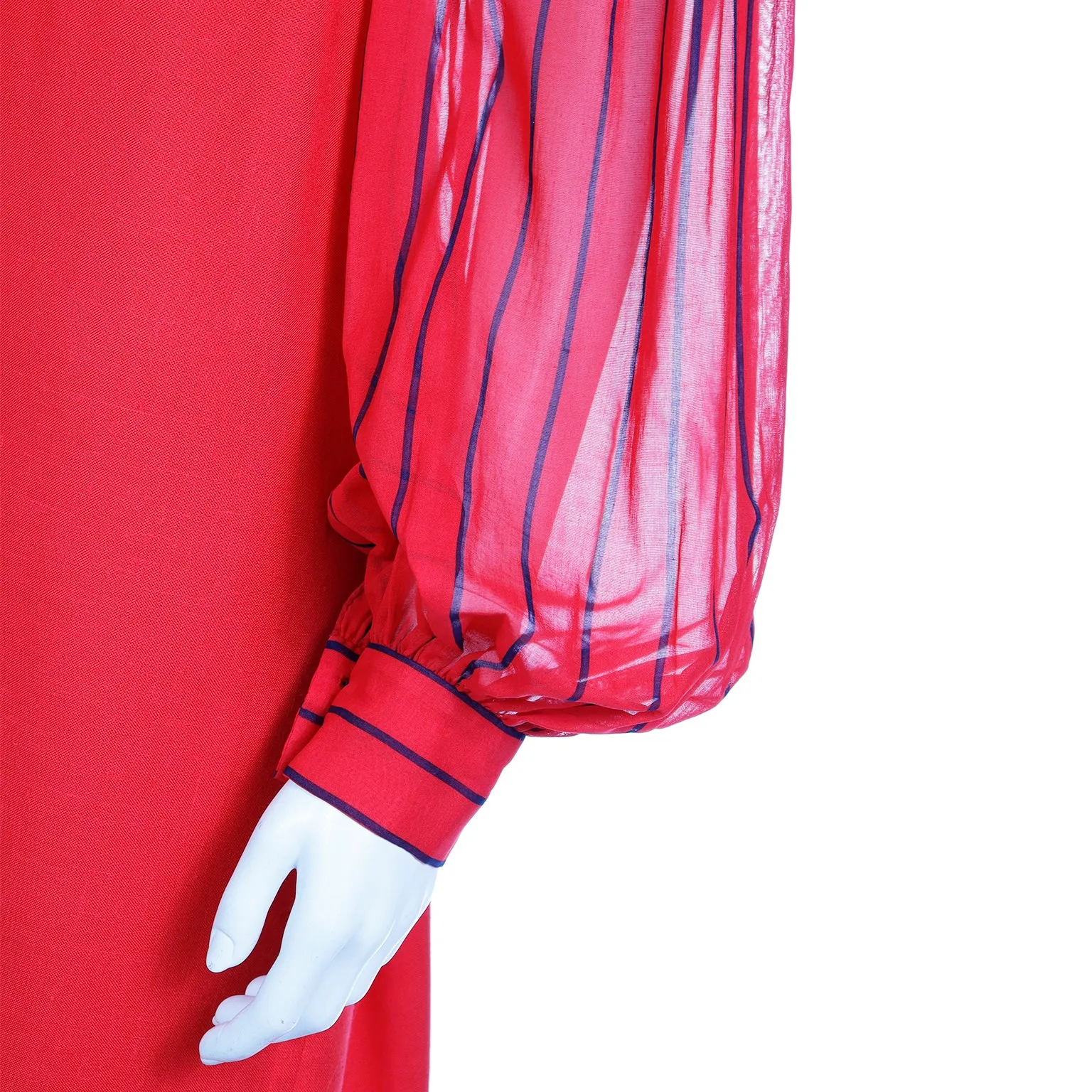 1980s Pauline Trigere Vintage Red Dress W Sheer Striped Sleeves
