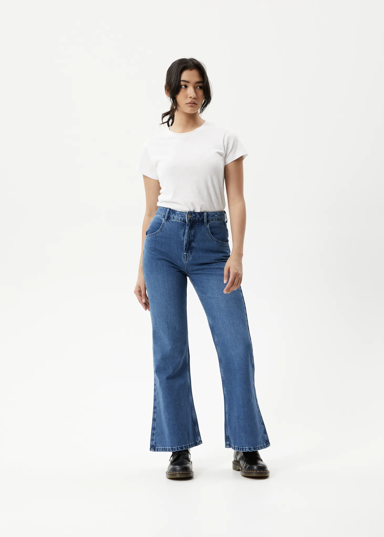 AFENDS Womens Marsha - Denim Slim Flared Jeans - Authentic Blue