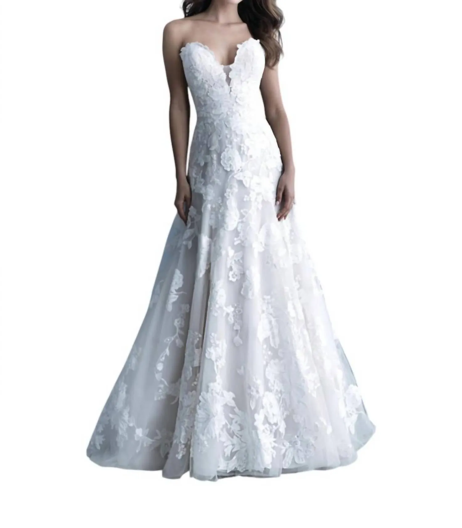 Allure Bridals - Strapless A-Line Wedding Gown with Floral Appliques