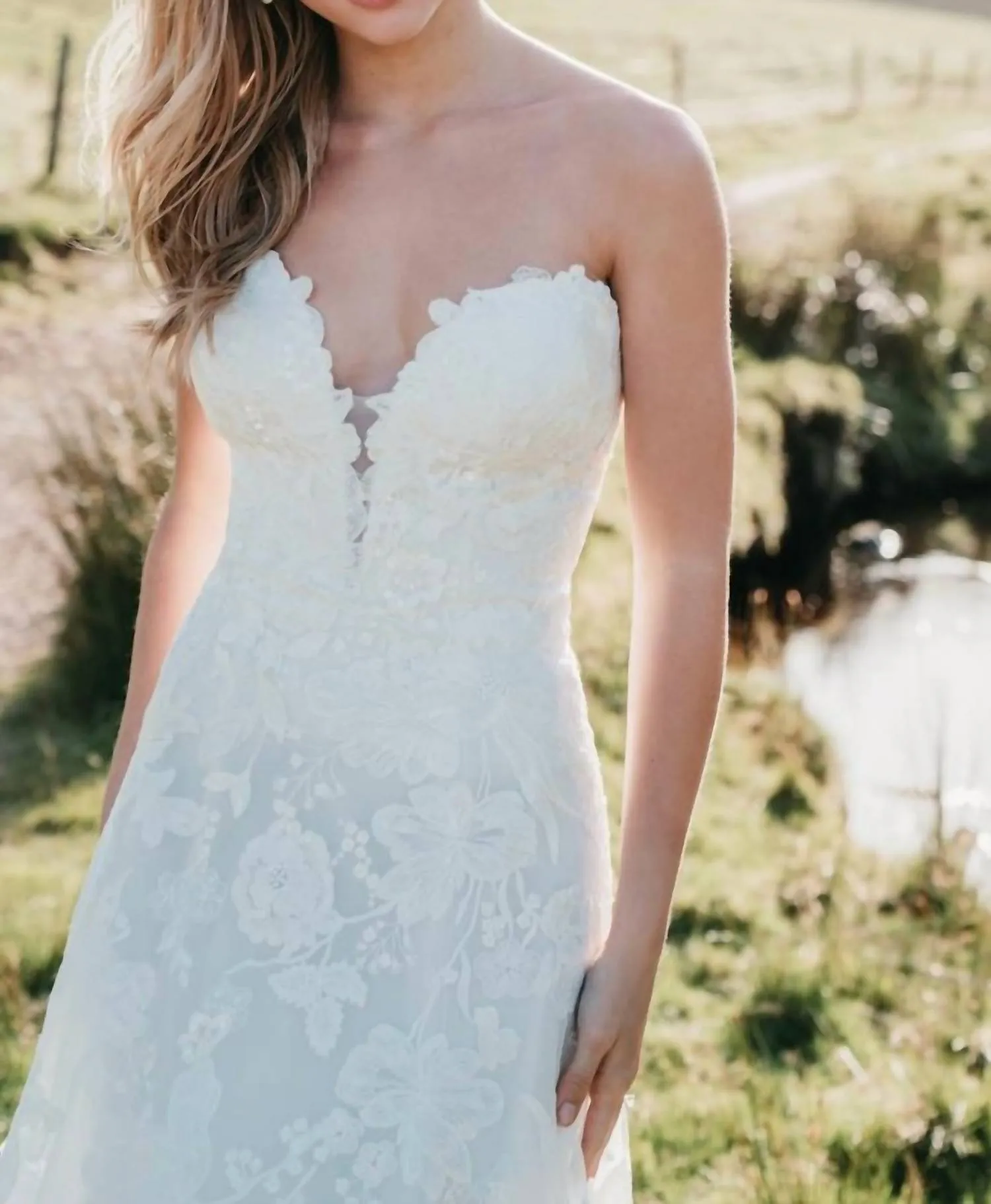 Allure Bridals - Strapless A-Line Wedding Gown with Floral Appliques