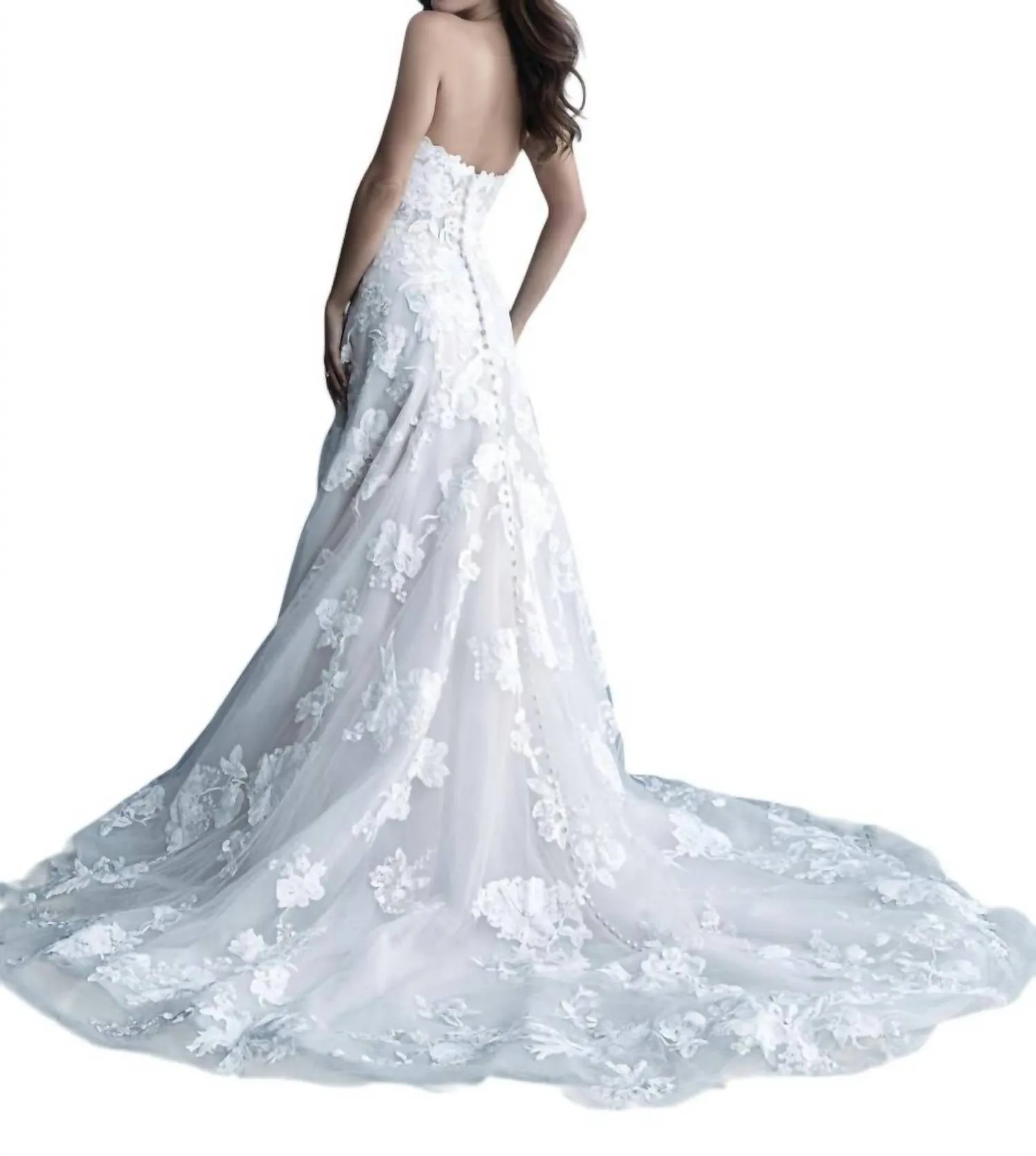 Allure Bridals - Strapless A-Line Wedding Gown with Floral Appliques