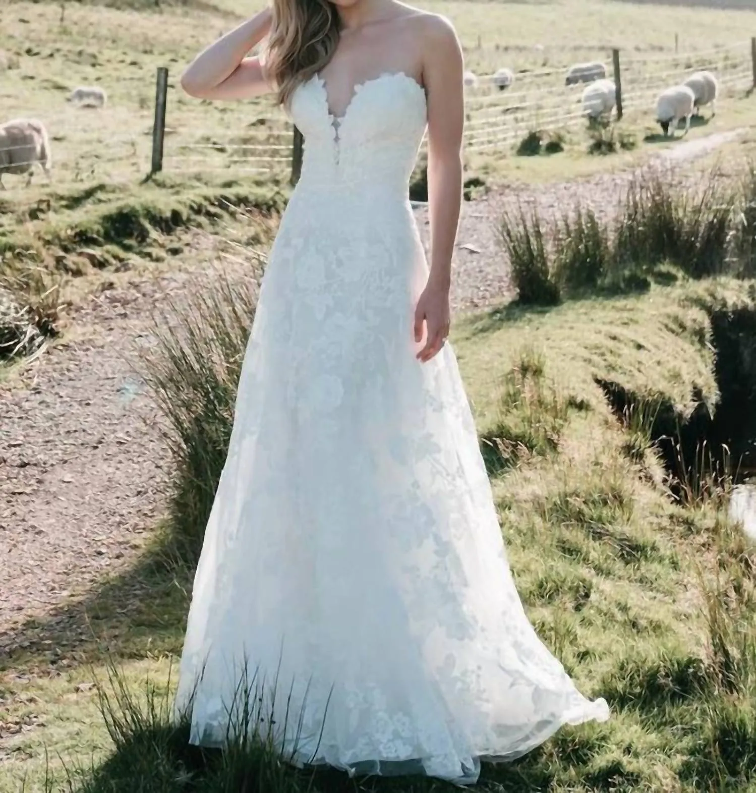 Allure Bridals - Strapless A-Line Wedding Gown with Floral Appliques