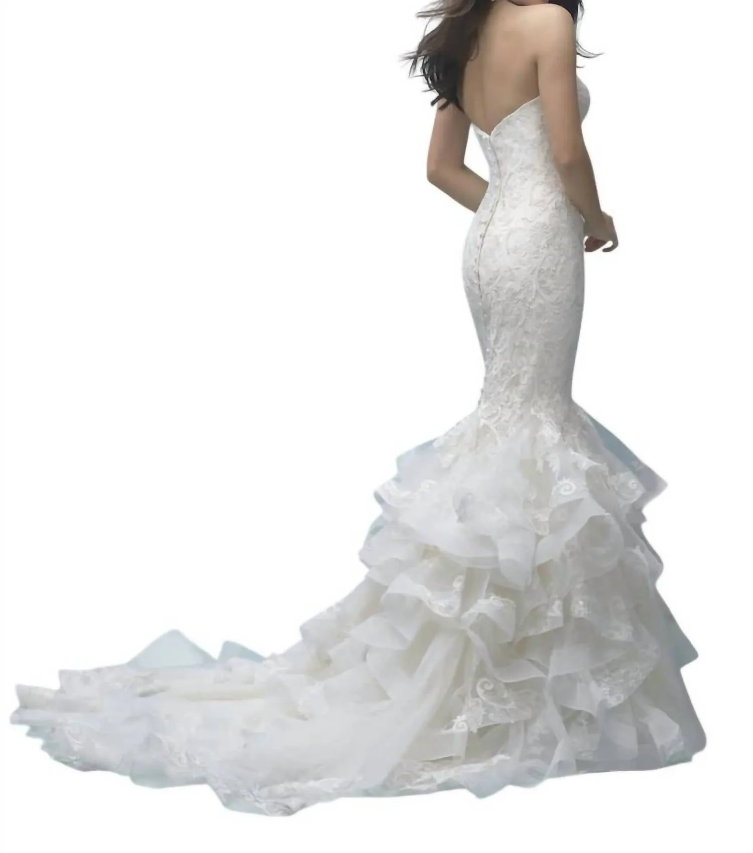 Allure Bridals - Strapless Ruffled Lace Mermaid Wedding Gown