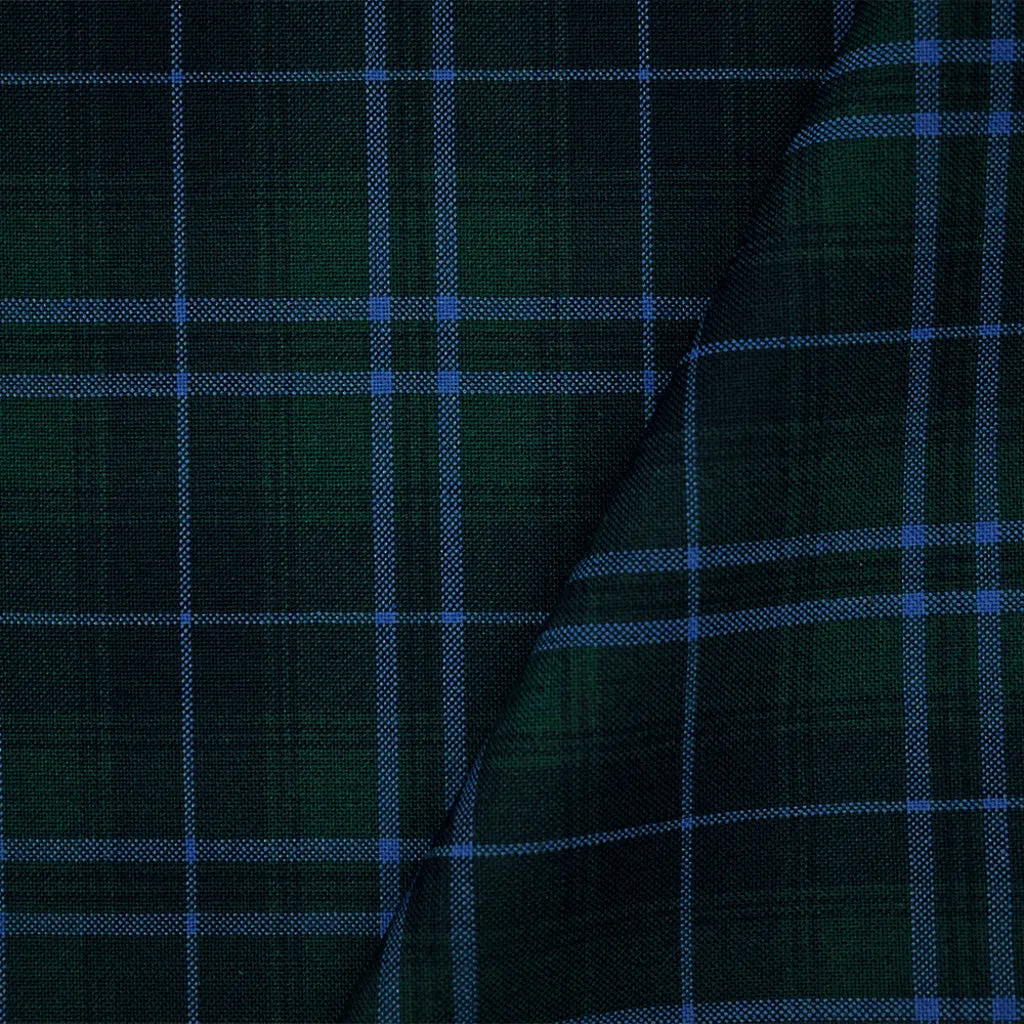 Blue-Green-Multi Poly Wool Plaid Check Shirting Woven Fabric