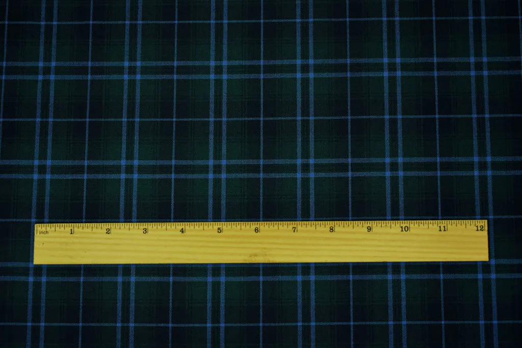 Blue-Green-Multi Poly Wool Plaid Check Shirting Woven Fabric