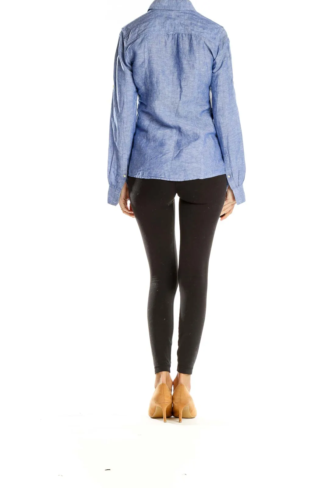 Blue Linen Button-Up Shirt