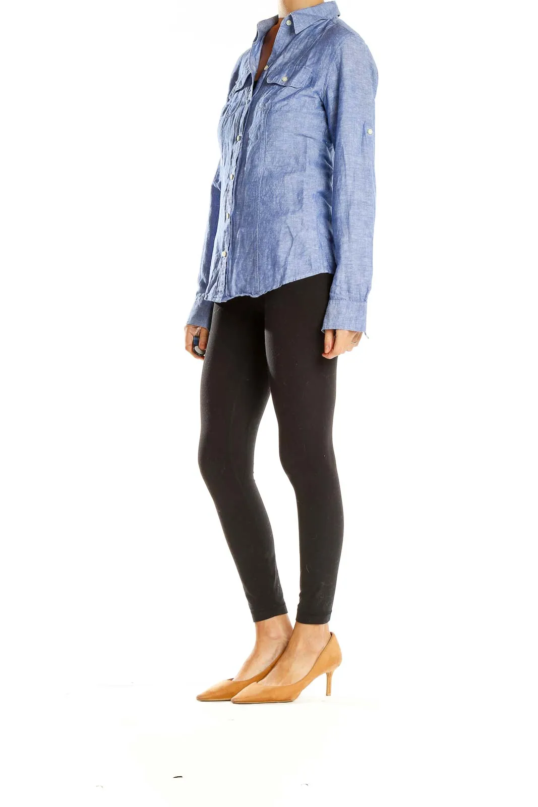 Blue Linen Button-Up Shirt