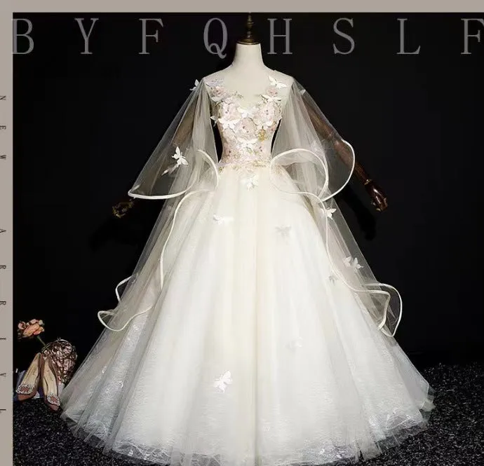 Blue Long Sleeves Ball Gown with Butterfly Sweet 16 Birthday Party Dress 206