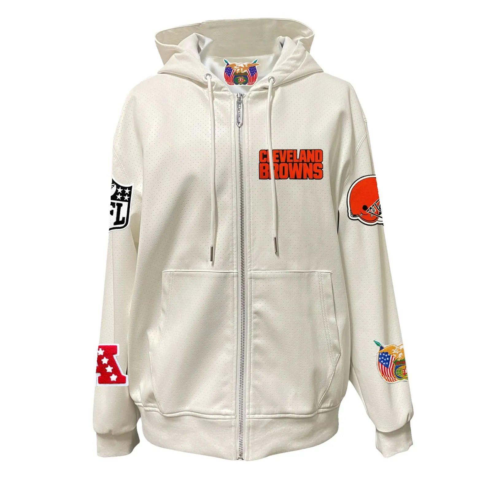 CLEVELAND BROWNS LIGHTWEIGHT VEGAN ZIP-UP HOODED JACKET WHITE