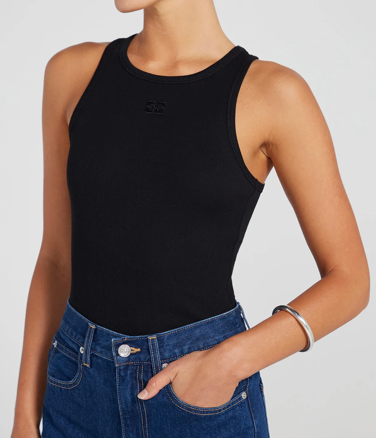 Cotton Ribbed Tank Top in Black