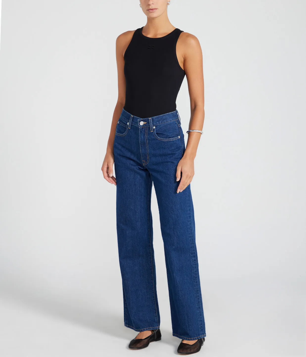 Cotton Ribbed Tank Top in Black