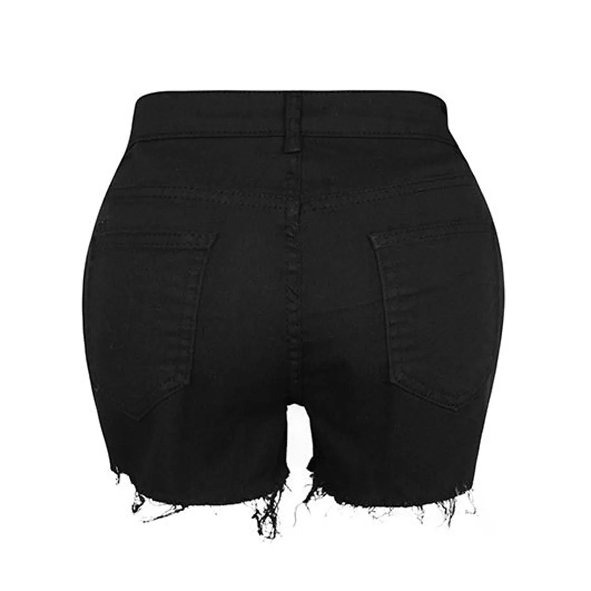 Denim Hole Pure Color Rough Edge High Waist Slim Shorts