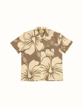 Duvin Design Company HIBISCUS LEISURE STRETCH BUTTONUP - TAN