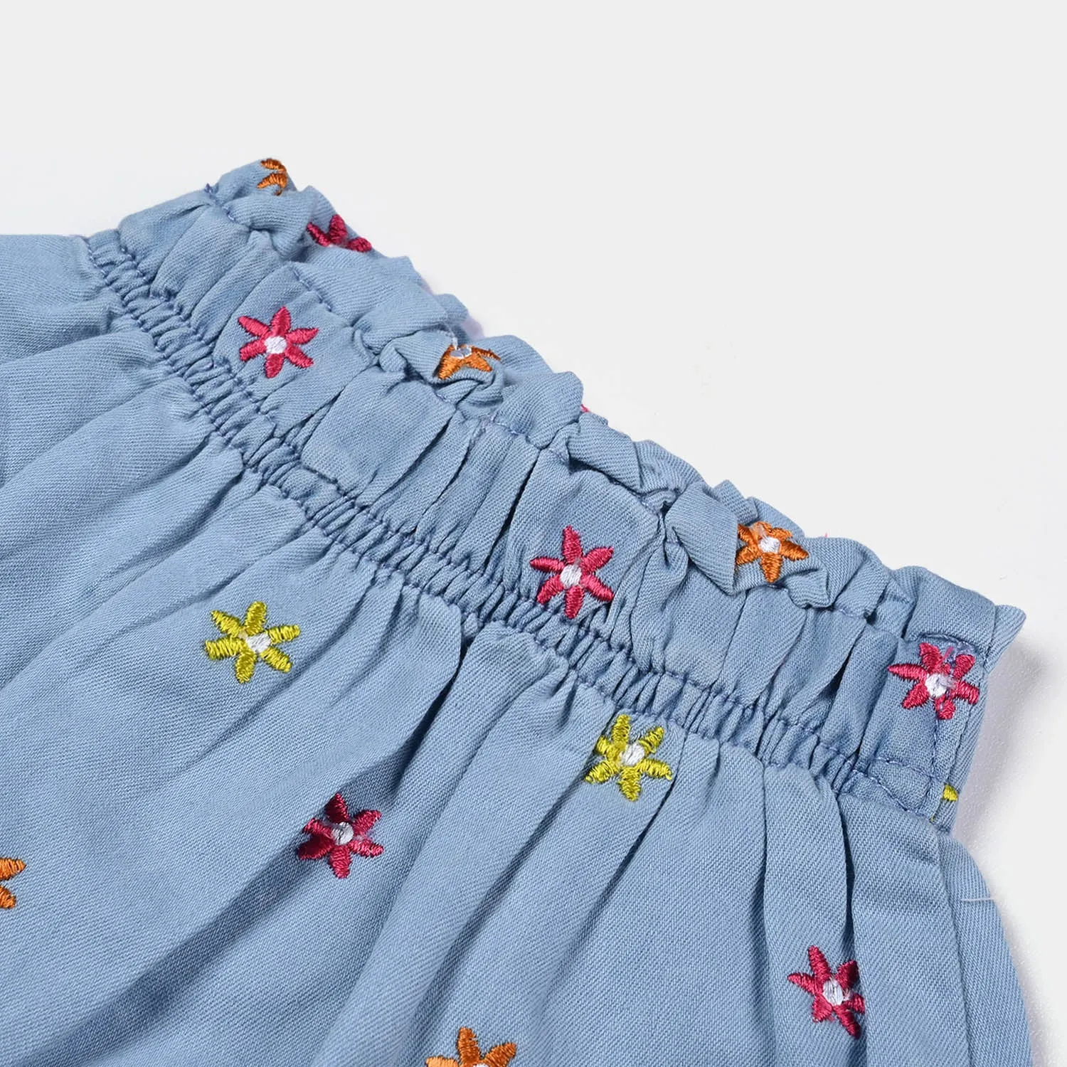 Girl's Tensile Denim (Light Denim) Skirt Flower-LIGHT BLUE