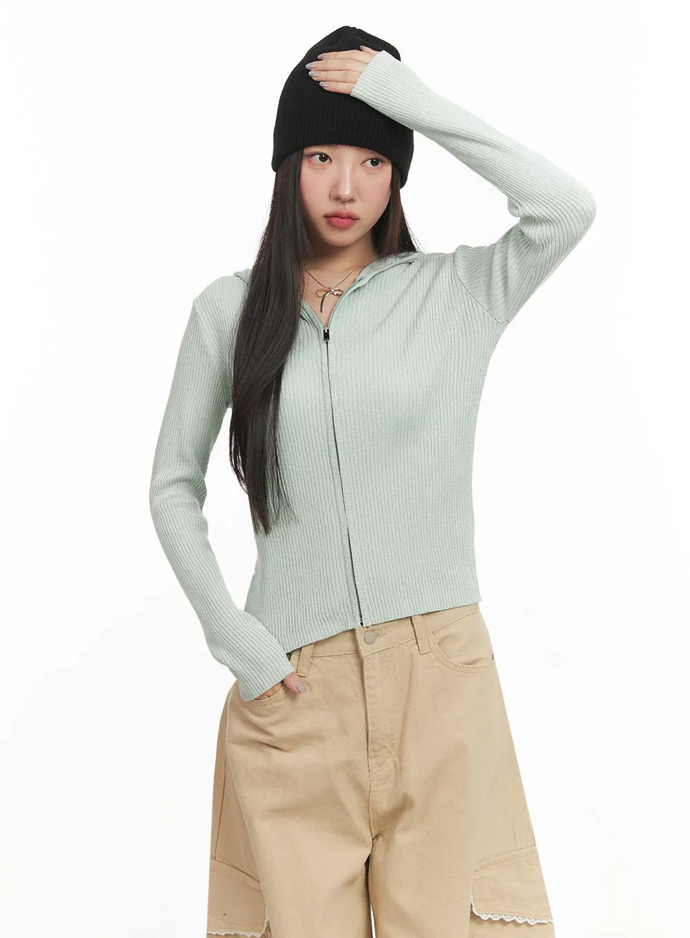 Hooded Zip-Up Cardigan IM524