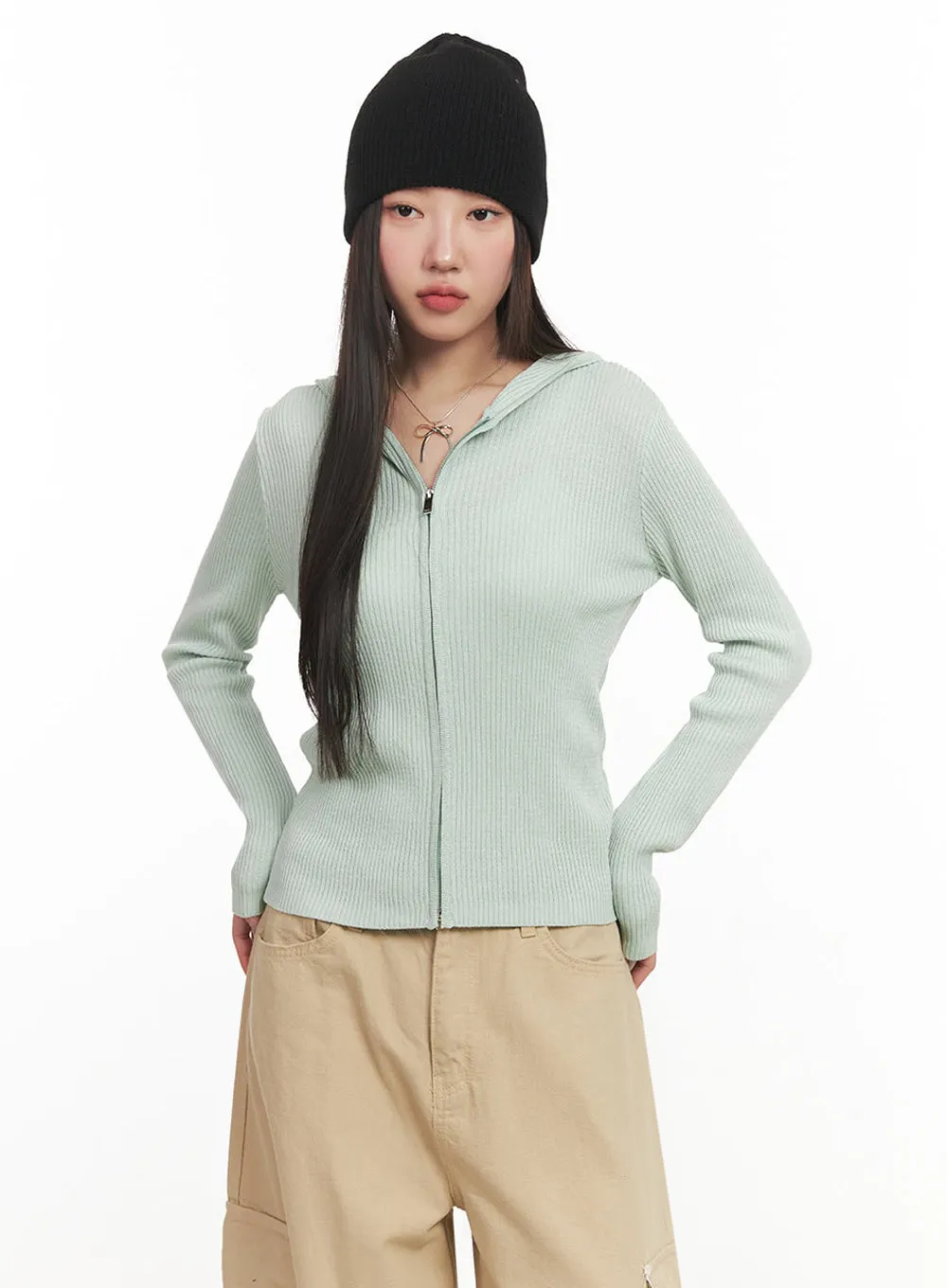 Hooded Zip-Up Cardigan IM524