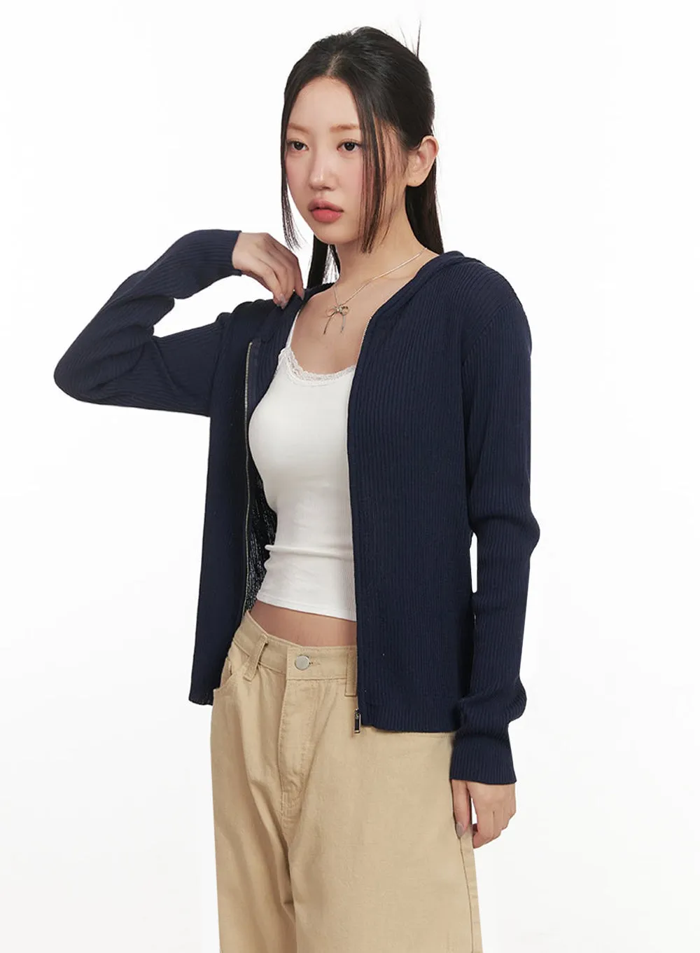 Hooded Zip-Up Cardigan IM524