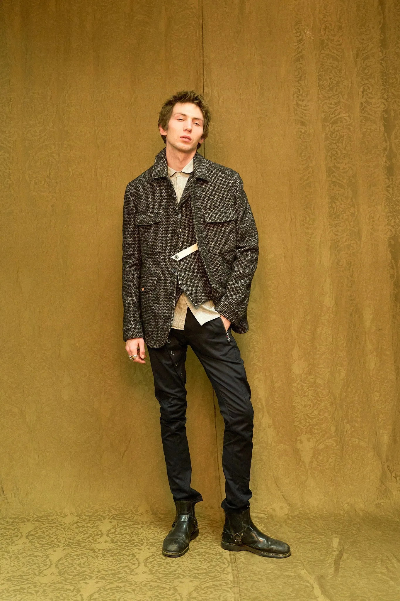 IMMORTAL Monaco Car Coat - Tweed Charcoal and Black
