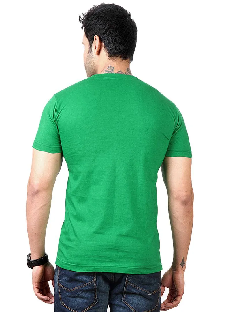 Men Green Polyester Blend Half Sleeves Round Neck Tees