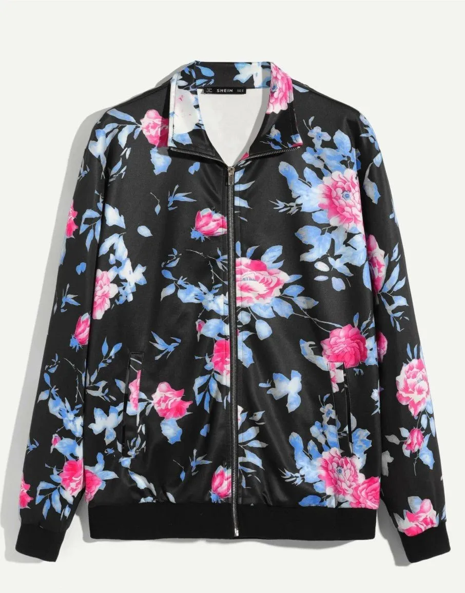 Men Zip Up Floral Jacket