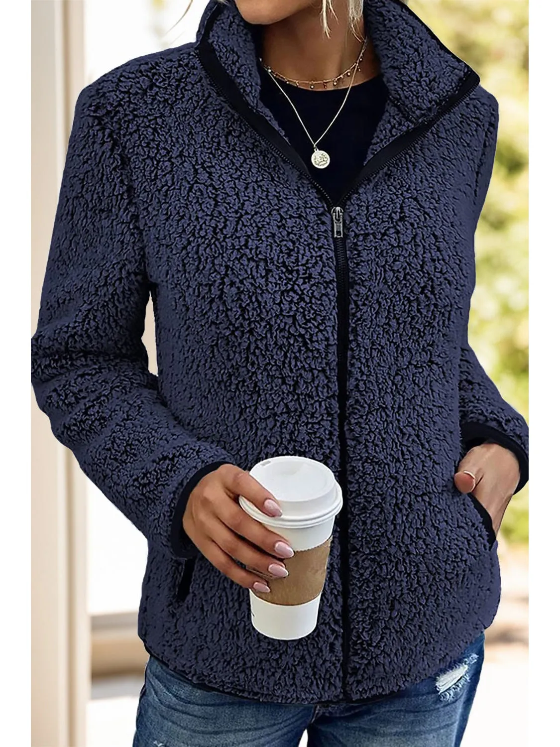 Pocketed Zip Up Turtleneck Jacket