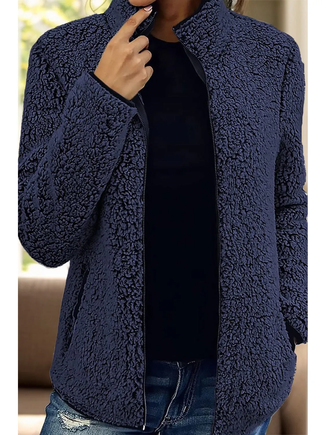 Pocketed Zip Up Turtleneck Jacket