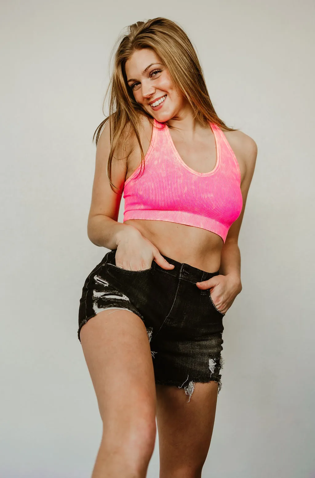 Risen Black Mid Rise Patch Denim Shorts