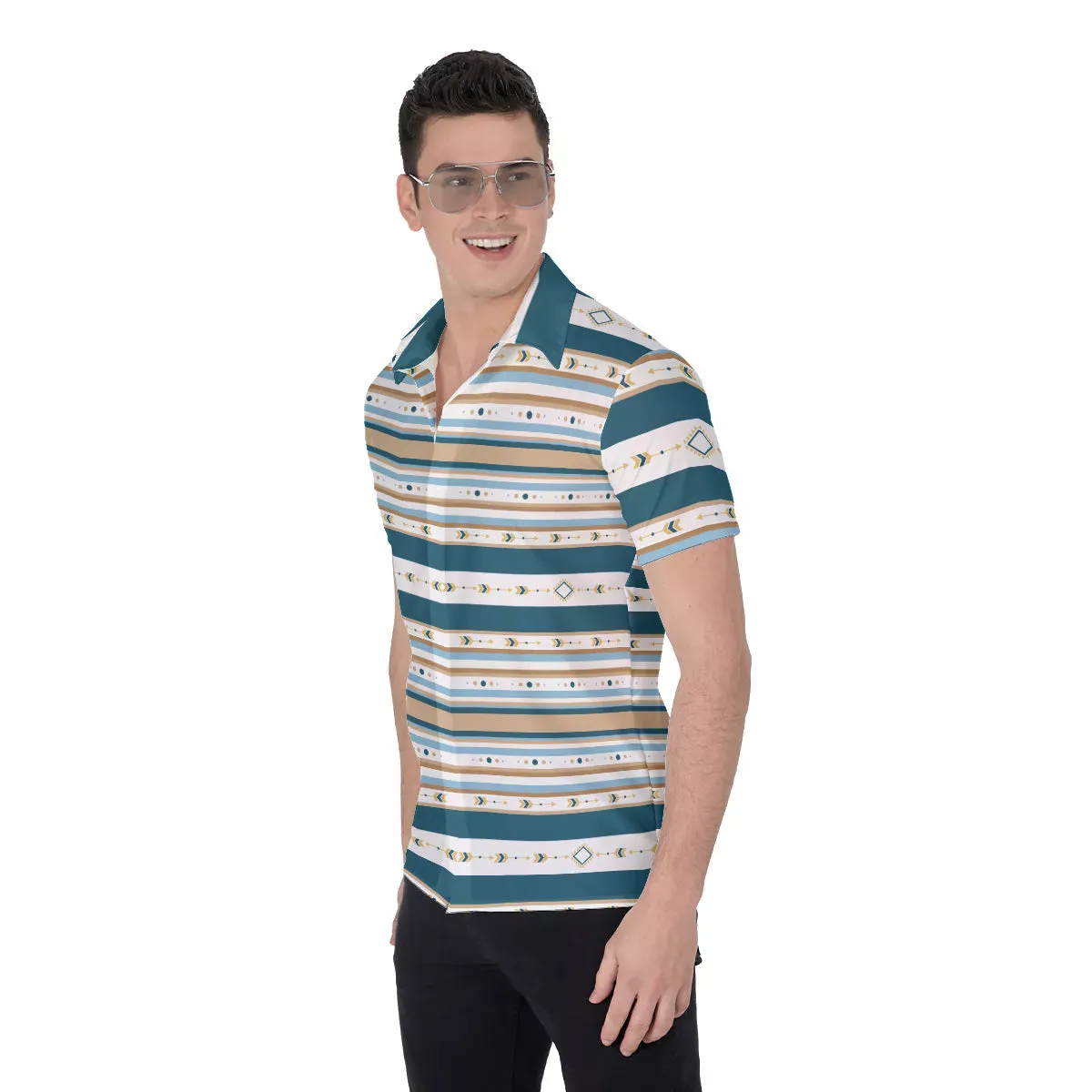 Sierra River All-Over Print Men's Short Sleeve Shirt Button Up