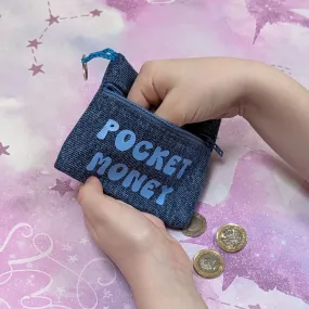 Upcycled Denim Coin Purse - Turquoise Polka Dots