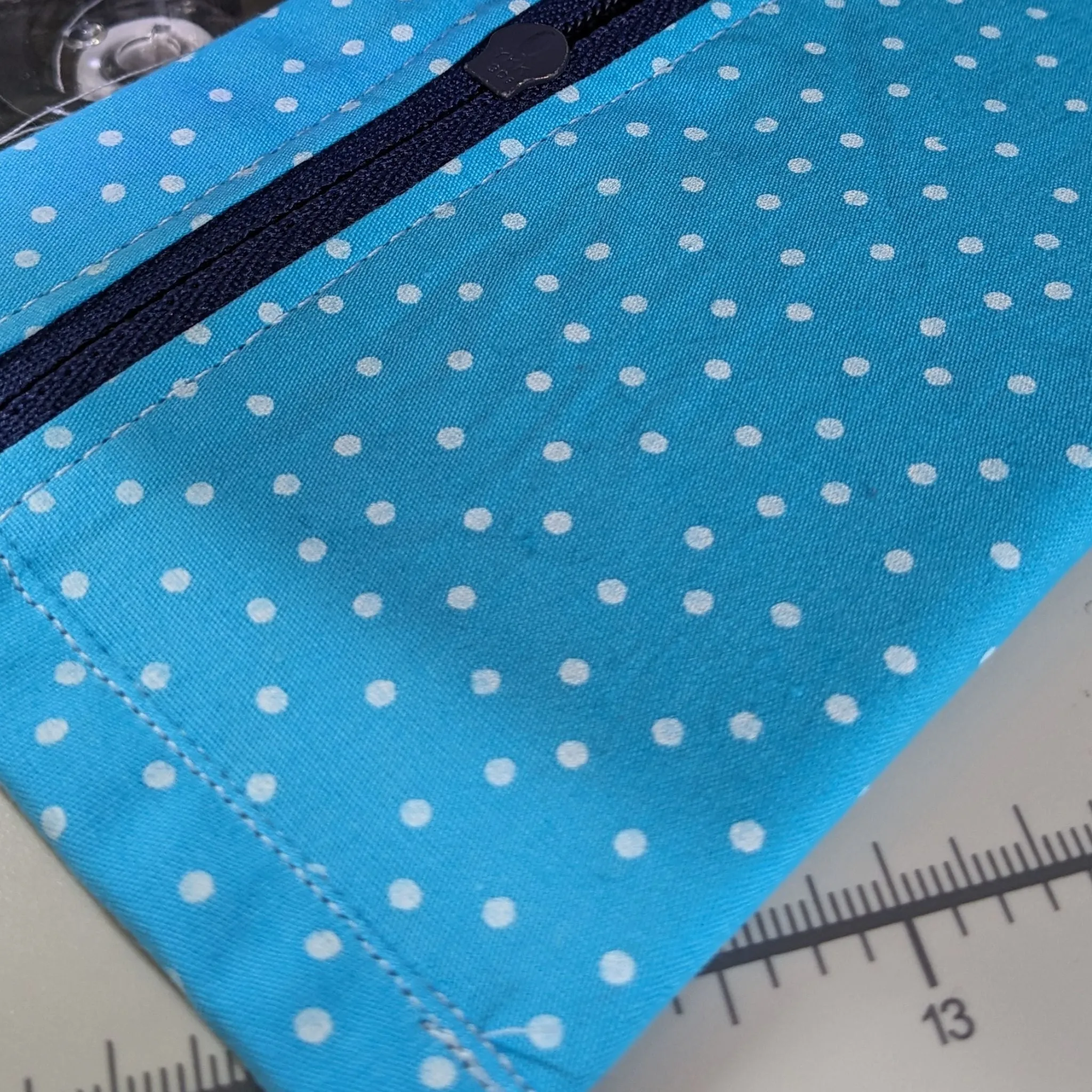 Upcycled Denim Coin Purse - Turquoise Polka Dots
