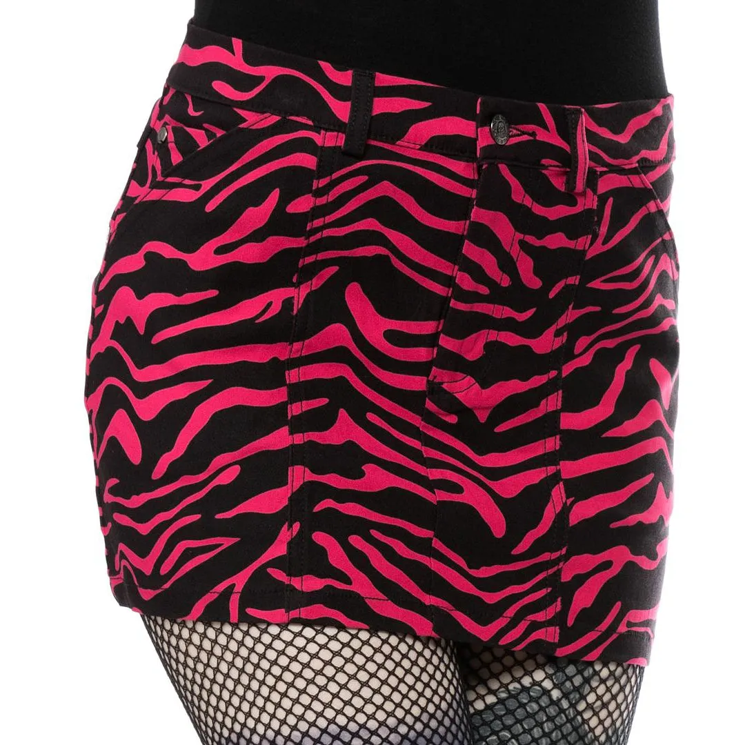 Zebra Five Pocket Pink Womens Mini Skirt