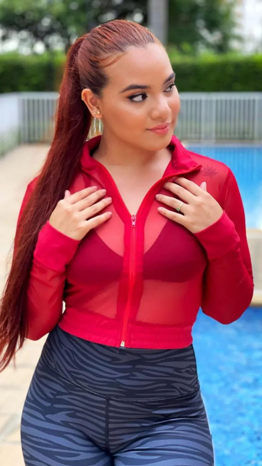 Zip-Up Burgandy Mesh Jacket